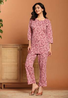 Pink printed cotton coord set 4