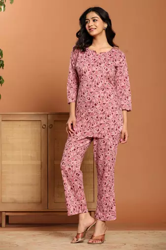 Pink printed cotton coord set