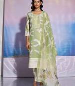 fern green embroidered cotton kurta sets