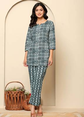 Blue printed cotton coord set 1