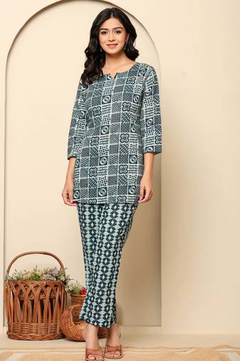 Blue printed cotton coord set