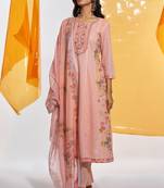 salmon peach embroidered cotton kurta sets