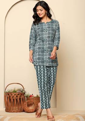 Blue printed cotton coord set 3
