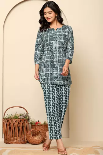 Blue printed cotton coord set