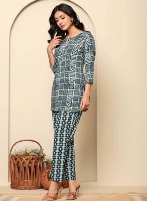 Blue printed cotton coord set 4