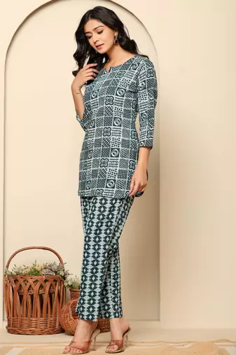 Blue printed cotton coord set