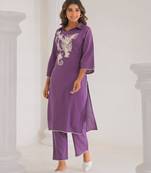 orchid purple embroidered cotton kurta sets