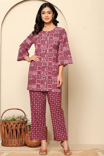 Maroon printed cotton co- ord set