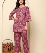 Maroon printed cotton co- ord set