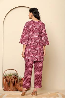 Maroon printed cotton co- ord set 2