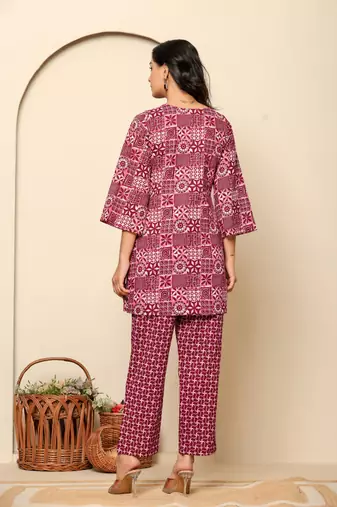 Maroon printed cotton co- ord set