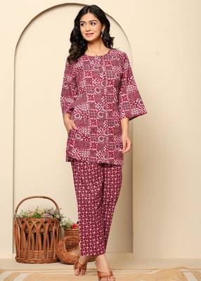 Maroon printed cotton co- ord set 4