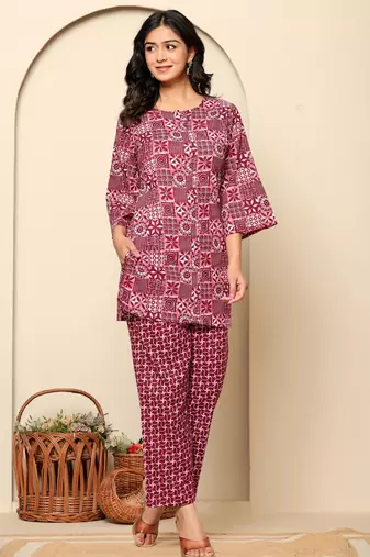 Maroon printed cotton co- ord set