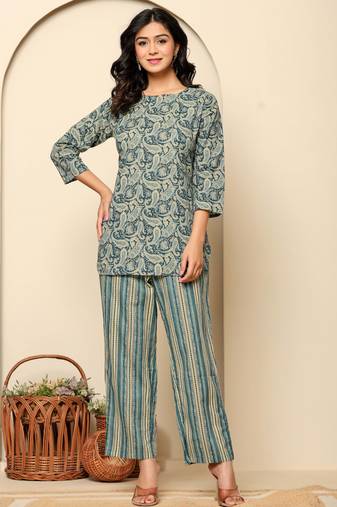 Blue printed cotton coord set