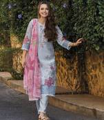 softblue blue embroidered cotton kurta sets