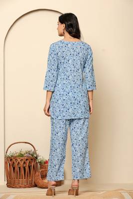 Blue printed cotton coord set 2