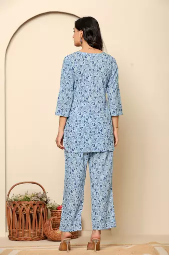 Blue printed cotton coord set