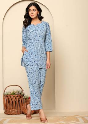 Blue printed cotton coord set 3