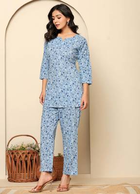 Blue printed cotton coord set 4