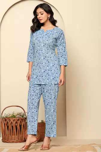 Blue printed cotton coord set