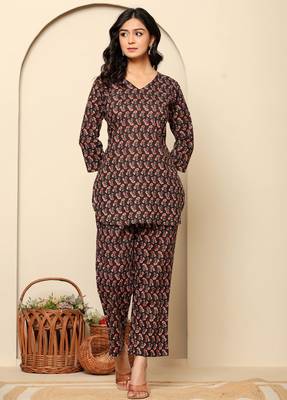 Black printed cotton coord set 1