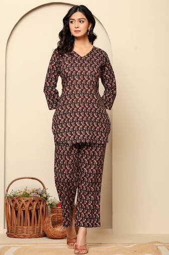 Black printed cotton coord set