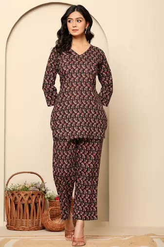 Black printed cotton coord set