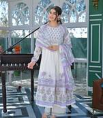 lilac purple printed cotton kurta sets