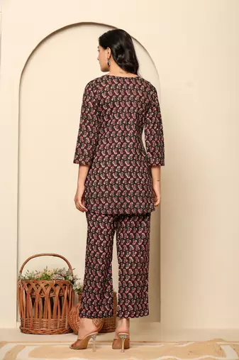 Black printed cotton coord set