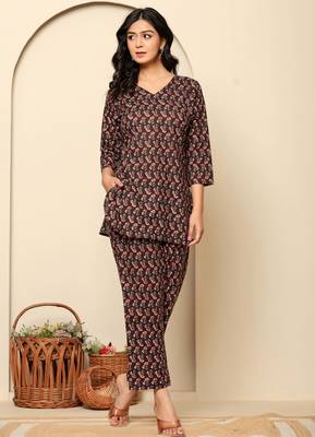 Black printed cotton coord set 3