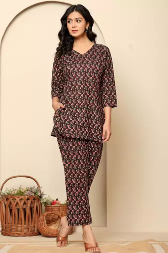 Black printed cotton coord set