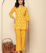Yellow printed cotton co- ord set