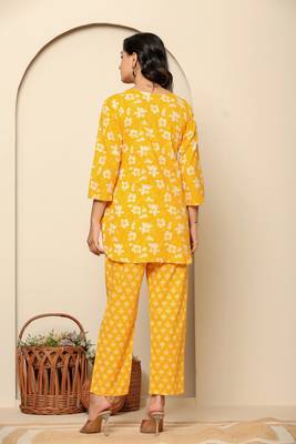 Yellow printed cotton co- ord set 2