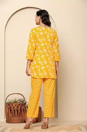 Yellow printed cotton co- ord set