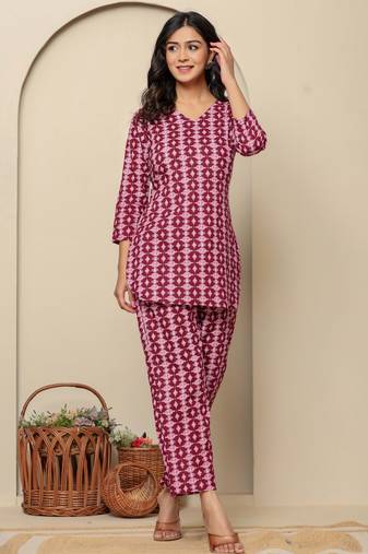 Pink printed cotton coord set