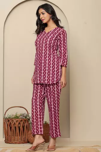 Pink printed cotton coord set