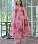 rose pink printed cotton kurta sets