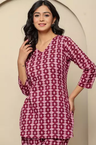 Pink printed cotton coord set