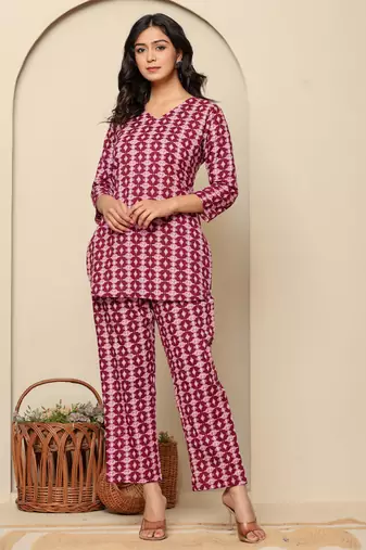 Pink printed cotton coord set