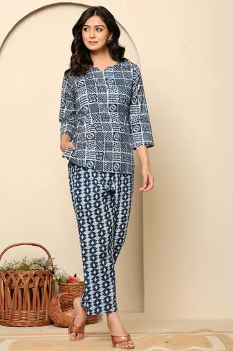 Blue printed cotton coord set