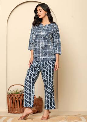 Blue printed cotton coord set 4