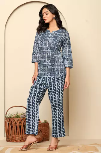Blue printed cotton coord set