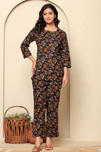 Black printed cotton coord set