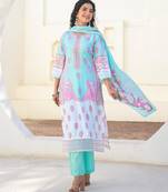 sky aqua blue printed cotton kurta sets