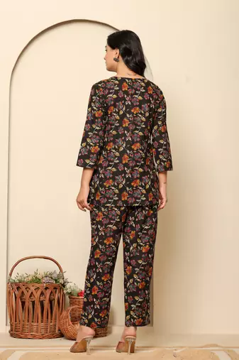 Black printed cotton coord set