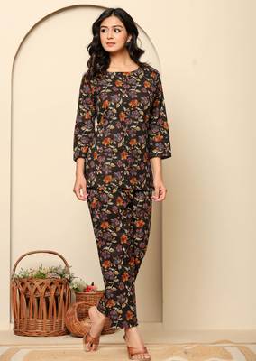 Black printed cotton coord set 3