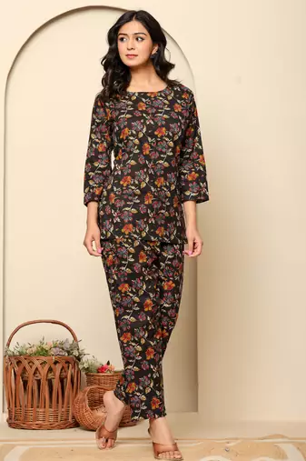 Black printed cotton coord set