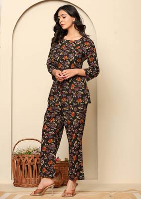 Black printed cotton coord set 4