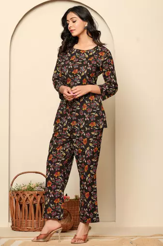 Black printed cotton coord set