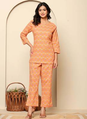 Peach printed cotton co- ord set 1